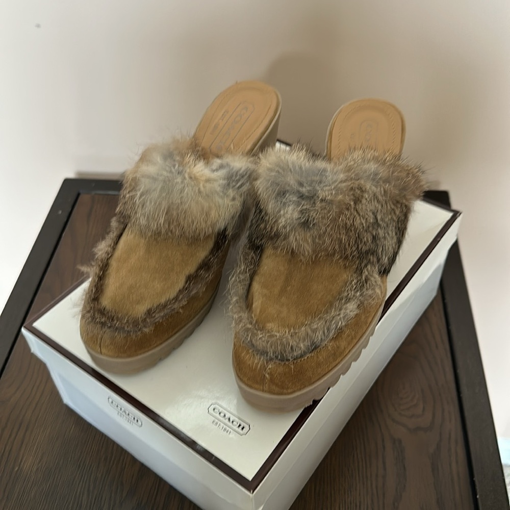Coach Fur-Trimmed Mules